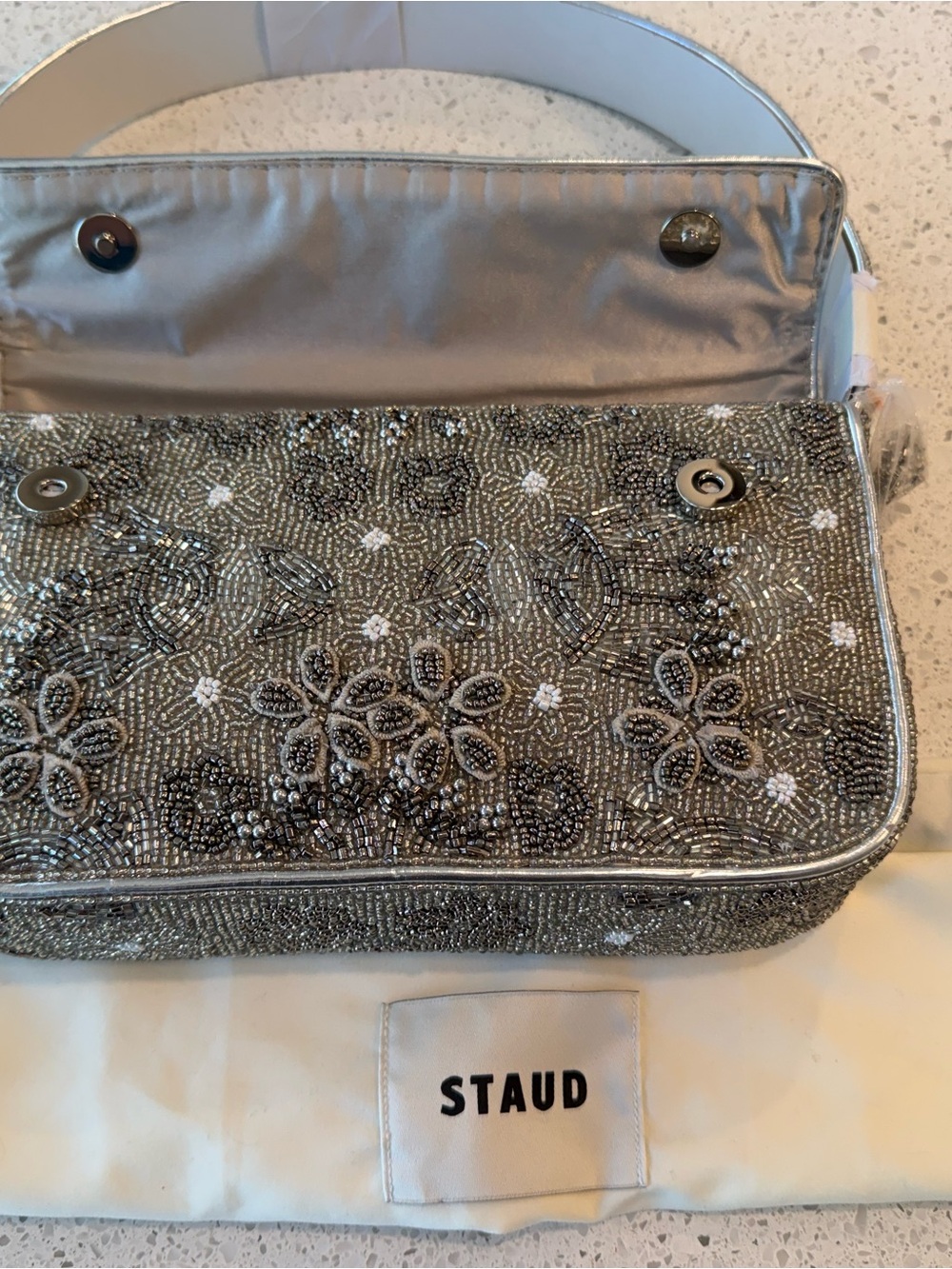 STAUD TOMMY BEADED SILVER GARDEN PARTY Shoulder Bag - Picture 13 of 15